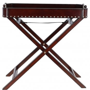 Luxury Real Leather Butlers Serving Tray Chestnut: LF-156