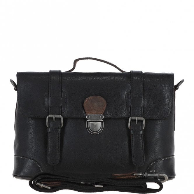 Ashwood Medium Leather Work Briefcase Black/mud : 4554
