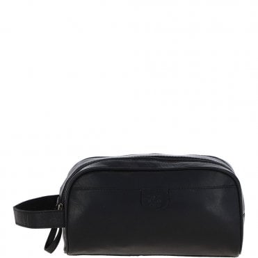 Ashwood Men’s Dual Zip Leather Washbag – Black: T-78