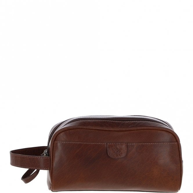 Ashwood Men’s Dual Zip Leather Washbag – Chestnut Tan: T-78