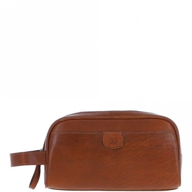 Ashwood Men’s Dual Zip Leather Washbag – Honey: T-78