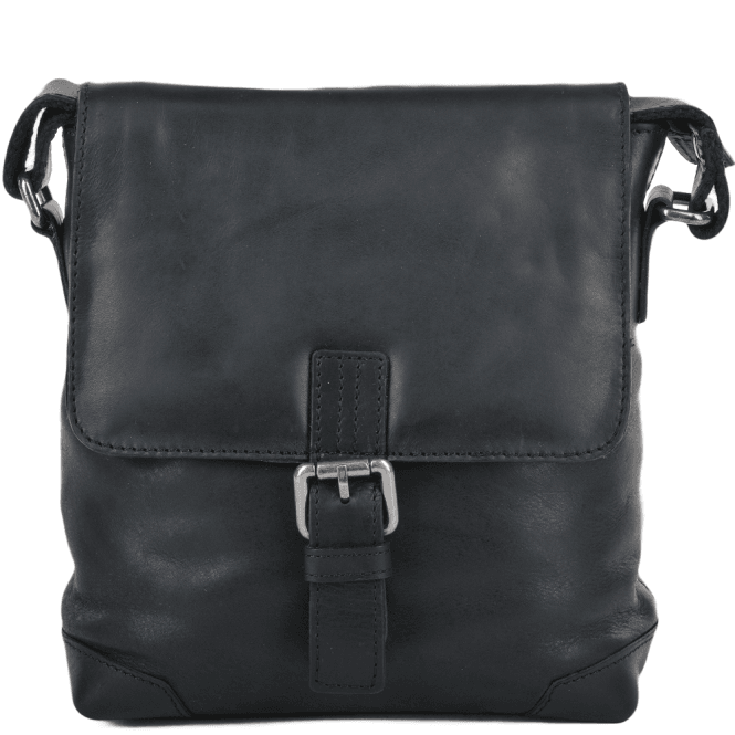 Ashwood Mens 3 Pocket Luxury Small Leather Flight Bag Black : Jack