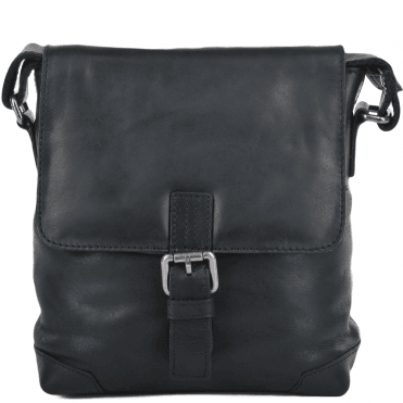 Mens 3 Pocket Luxury Small Leather Flight Bag Black : Jack