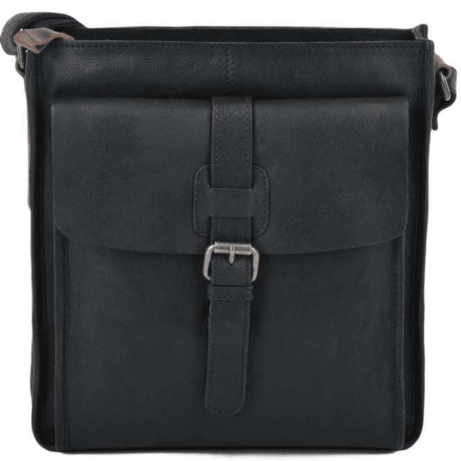 Ashwood Mens 3 Pocket Medium Leather Messenger Bag Black : 4552