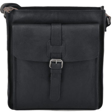 Mens 3 Pocket Medium Leather Messenger Bag Black : 4552