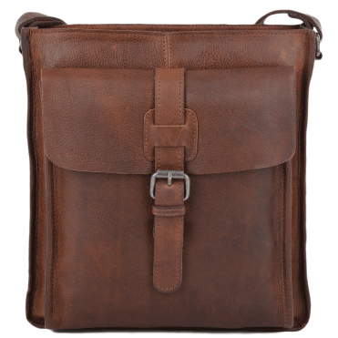 Mens 3 Pocket Medium Leather Messenger Bag Tan : 4552