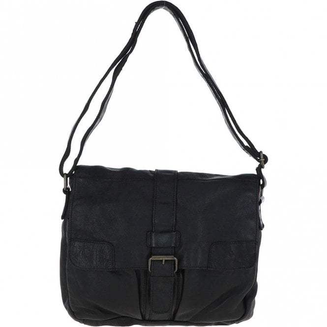 Ashwood Mens Four Pocket Leather Messenger Bag Black : Cyrus