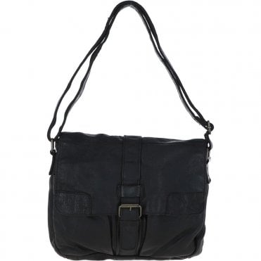Mens Four Pocket Leather Messenger Bag Black : Cyrus