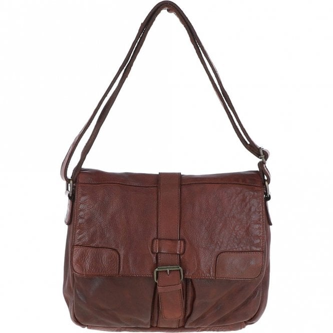 Ashwood Mens Four Pocket Leather Messenger Bag Brandy : Cyrus