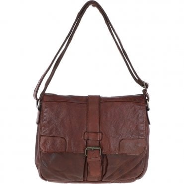 Mens Four Pocket Leather Messenger Bag Brandy : Cyrus