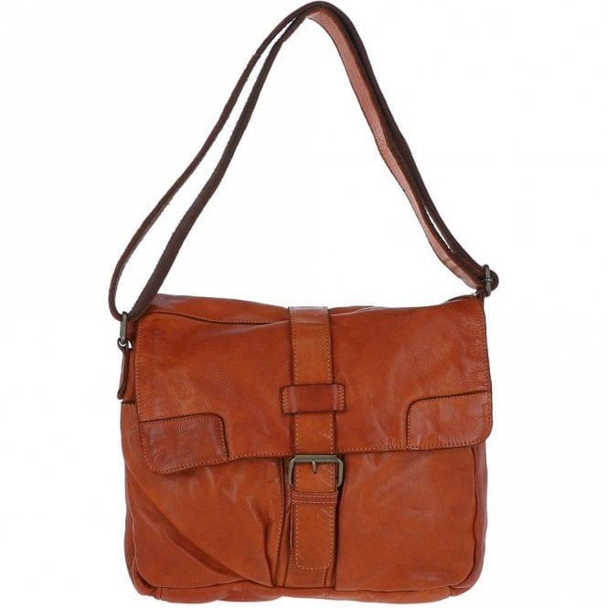 Ashwood Mens Four Pocket Leather Messenger Bag Tan : Cyrus