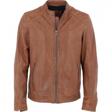 Ashwood Mens Leather Biker Jacket Cognac: AMJ-3