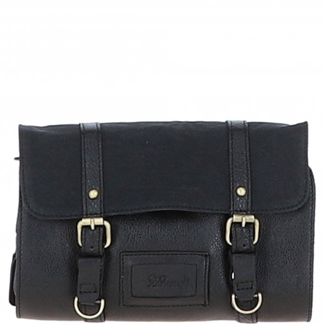 Ashwood Mens Leather & Canvas Hanging Toiletry Bag Black : 7010