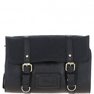 Mens Leather & Canvas Hanging Toiletry Bag Black : 7010