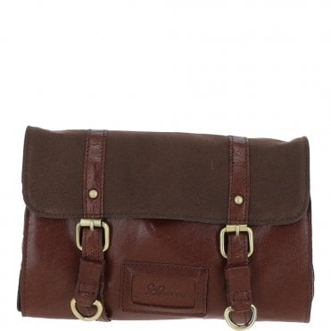 Mens Leather & Canvas Hanging Toiletry Bag Tan/crum : 7010