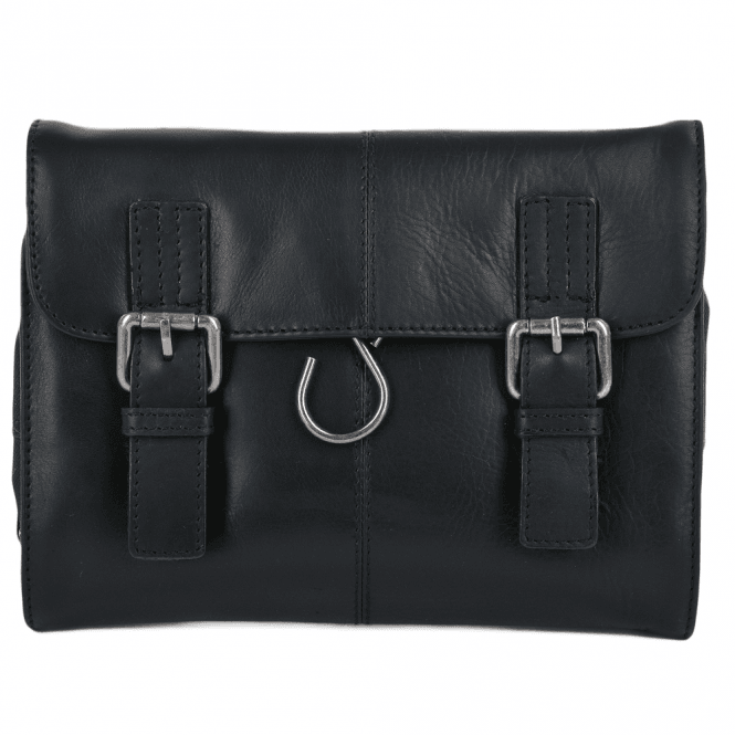 Ashwood Mens Leather Hanging Toiletry Bag Black : Phil