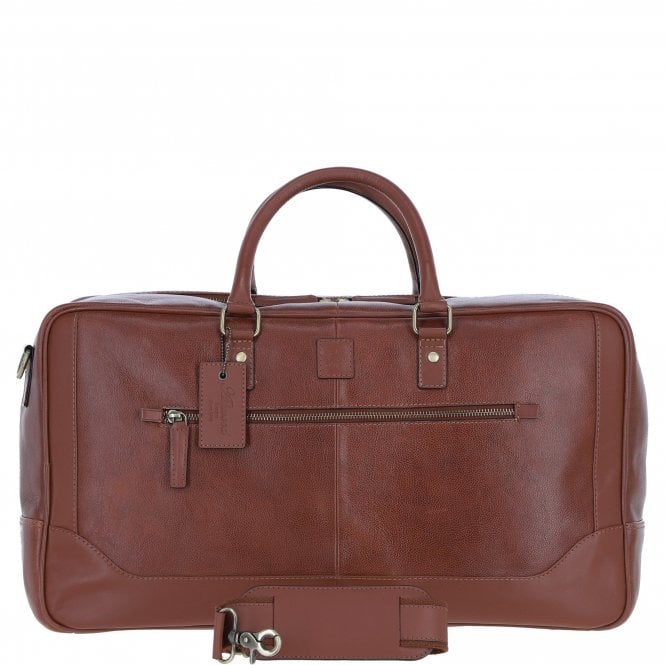 Ashwood Mens Leather Holdall Weekend Bag Chestnut: CALVIN