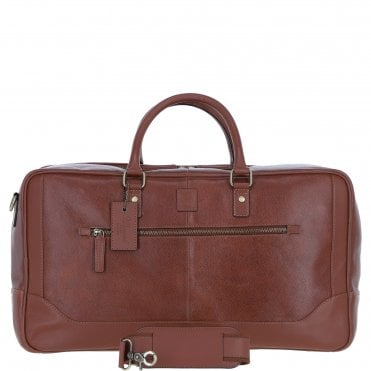 Mens Leather Holdall Weekend Bag Chestnut: CALVIN