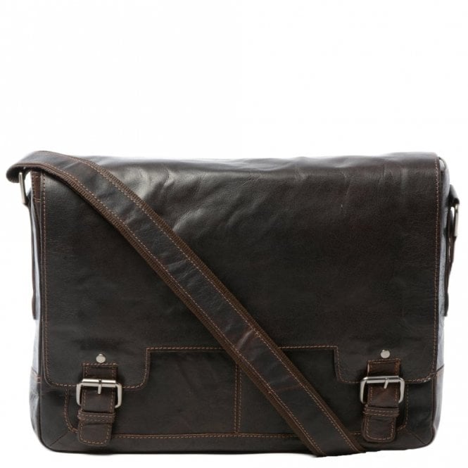 Ashwood Mens Leather Laptop Messenger Bag Brown/crum : 8343