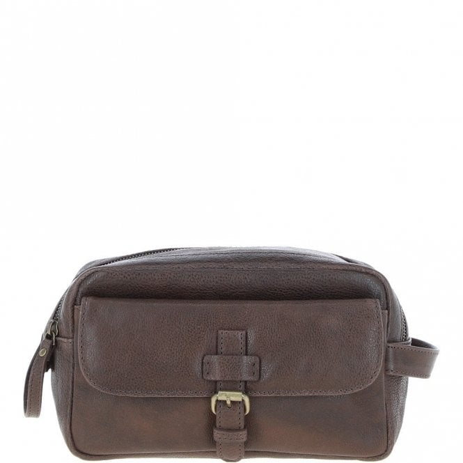 Ashwood Mens Leather Toiletry Wash Bag Brown: Row