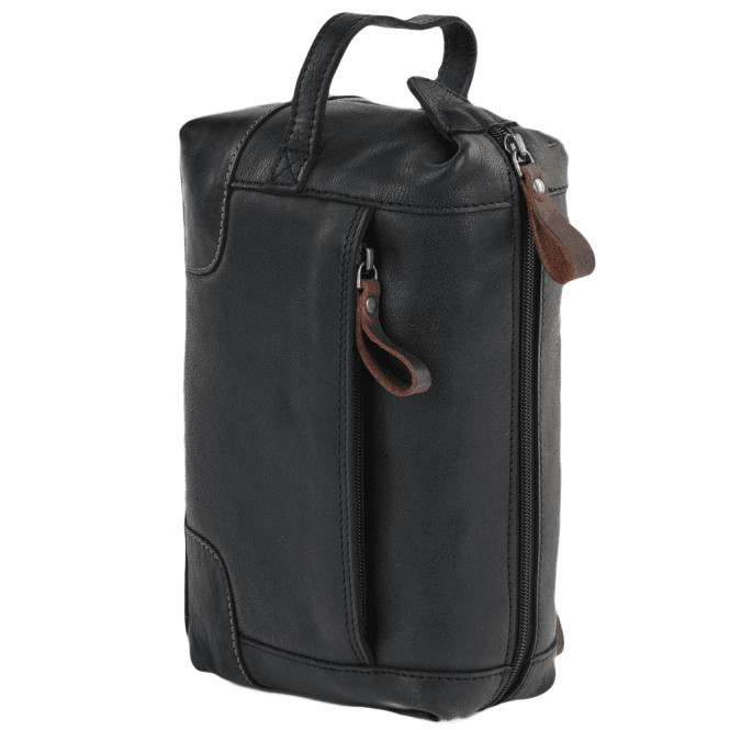 Ashwood Mens Leather Wash Bag Black/mud : 4557