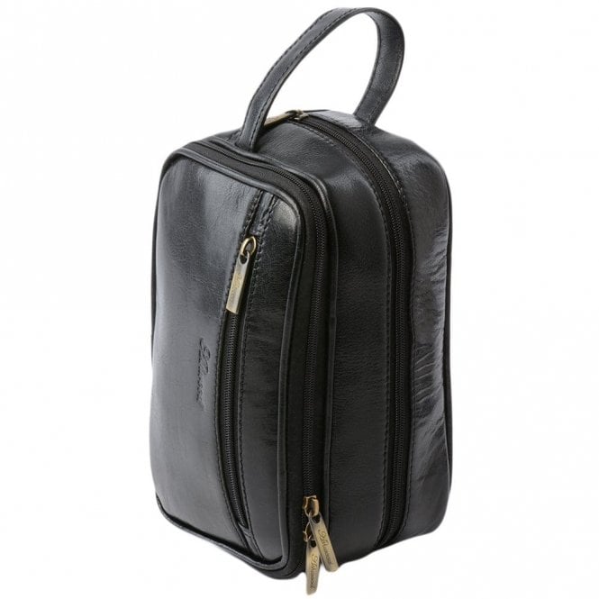 Ashwood Mens Leather Washbag Black/vt : 2080