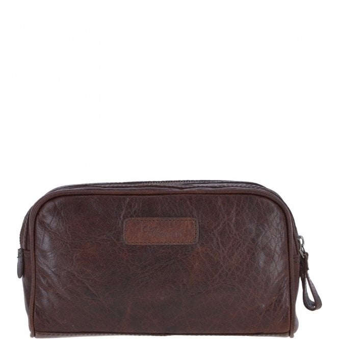 Ashwood Mens Leather Washbag Brandy : G-37