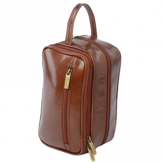 Ashwood Mens Leather Washbag Chestnut/vt : 2080