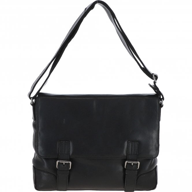 Ashwood Mens Medium Leather Messsenger Bag Black : Oscar