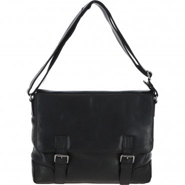 Mens Medium Leather Messsenger Bag Black : Oscar