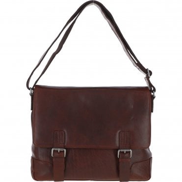 Mens Medium Leather Messsenger Bag Tan: Oscar