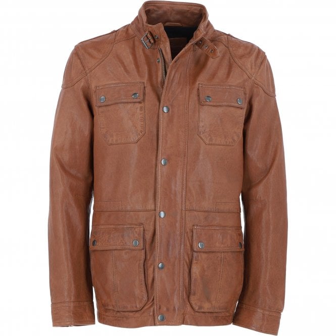 Ashwood Mens Safari Style Leather Jacket Cognac: AMJ-5