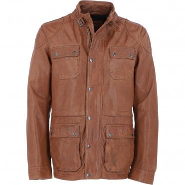 Mens Safari Style Leather Jacket Cognac: AMJ-5