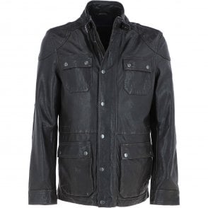 Mens Safari Style Leather Jacket Dark Brown: AMJ-5