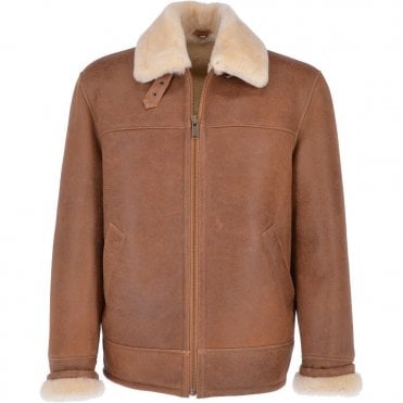 Mens Sheepskin Flying Jacket Whiskey/Cream : KE-007