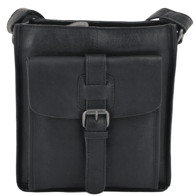 Ashwood Mens Three Pocket Luxury Small Leather Flight Bag Black : 4551