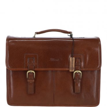 Mens Triple Gusset Heavy Duty Leather Briefcase Chestnut : Gareth
