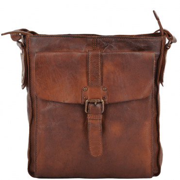 Mens Vintage Wash Leather A4 Side Bag Rust : 7994
