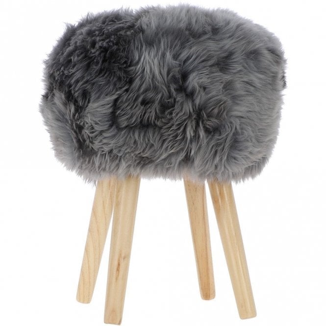 Ashwood New Zealand Sheepskin Stool Grey: NZ Stool