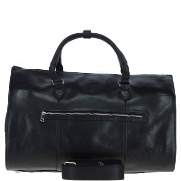 Premium Leather Holdall with Detachable Shoulder Strap Black: pl-49