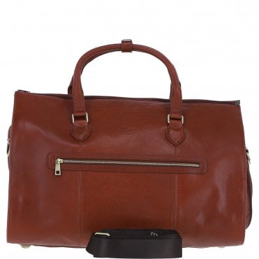 Premium Leather Holdall with Detachable Shoulder Strap Tan: pl-49