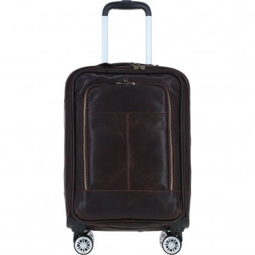 Premium Leather Trolley Suitcase Brown: pl-52