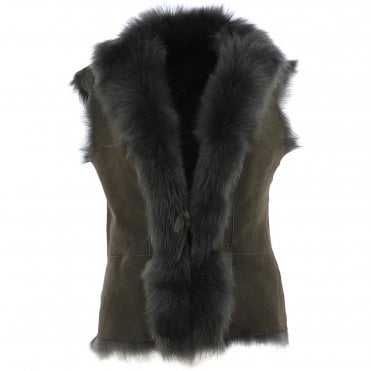 Reversible Toscana Suede Leather Gilet Green : KB-42