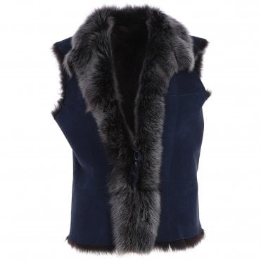 Reversible Toscana Suede Leather Gilet Navy/snowtip: KB-42