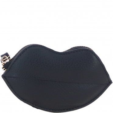 RFID Protected Lip-Shaped Leather Keyring Purse with Wrist Strap Black: Y-73