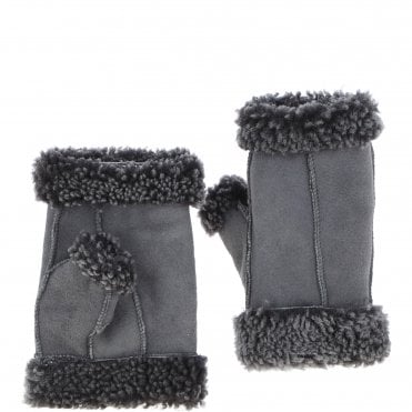 Sheepskin Fingerless Patch Mittens Grey: P734
