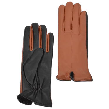 Touch Screen Friendly Two Tone Leather Gloves Black/Tan :  137