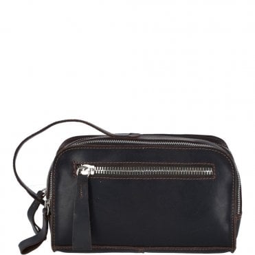 Two Section Oily Hunter Leather Wash Bag Brown : 1667