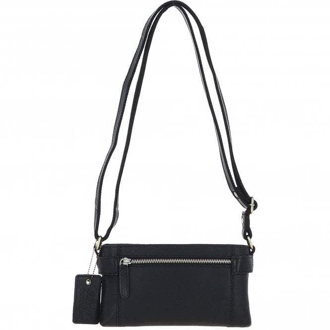 Ashwood Two Section Zip Top Leather Crossbody Bag Black: K-44