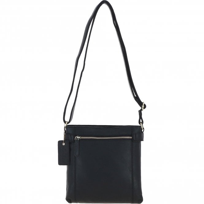 Ashwood Two Section Zip Top Leather Crossbody Bag Black: K-45